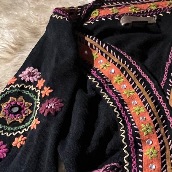 Double D Ranch embroidered rhinestone studs boho sweater cardigan floral hippie - Picture 4 of 12